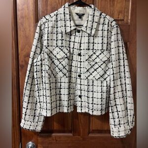 Express Women's Black and Cream Plaid Blazer